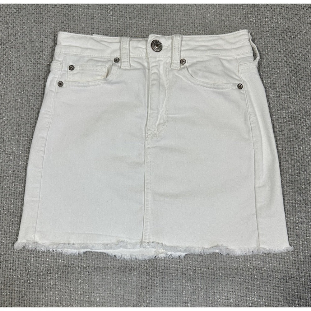 American Eagle Skirt Womens 0 White Jean Denim Hi Rise Mini Raw Hem Festival
